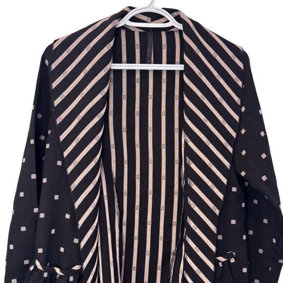 IC By Connie K black and tan Art To Wear patterned open front cardigan size S - Picture 2 of 10